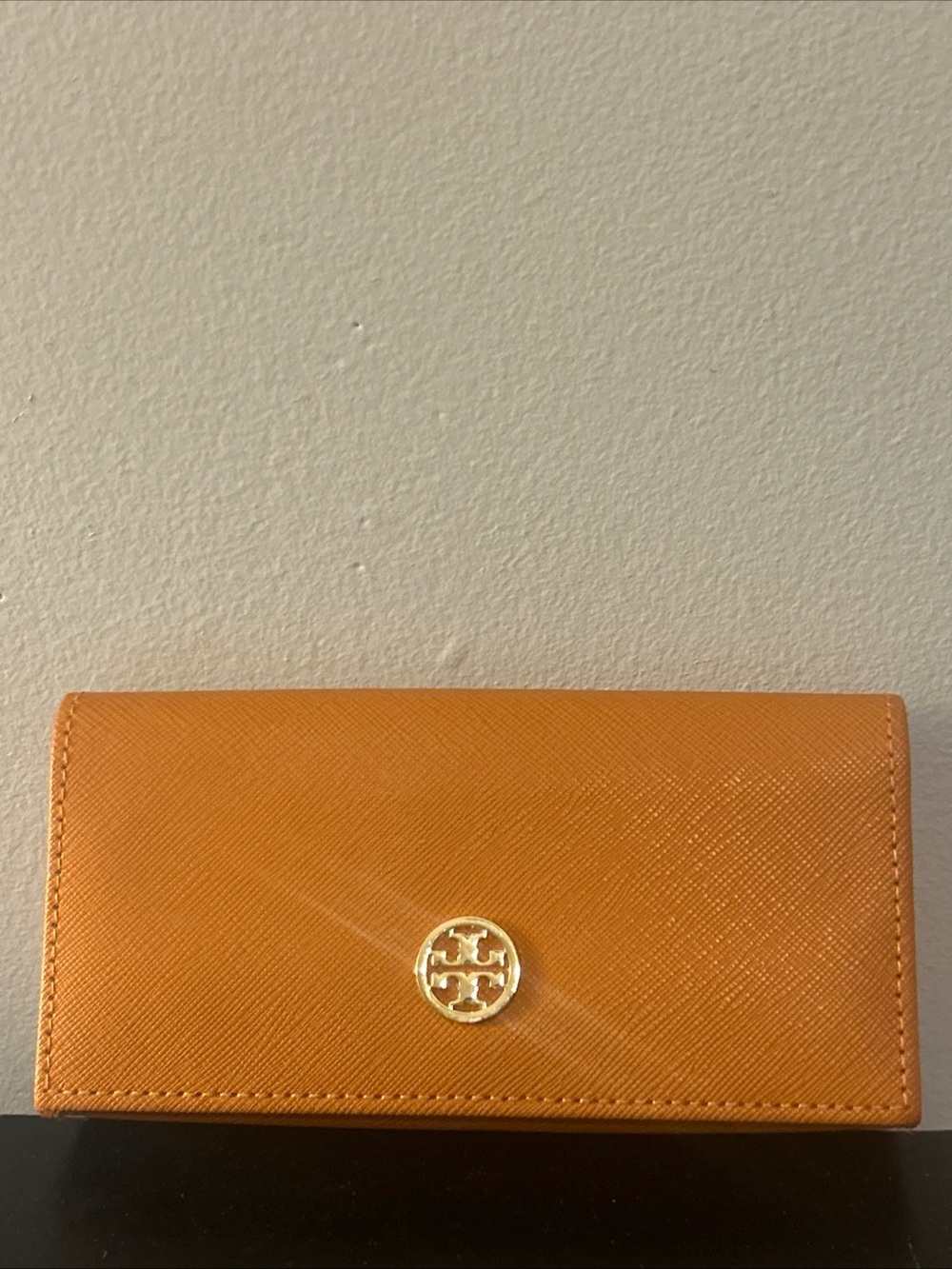 Tory Burch Bright Orange Saffiano Leather glasses case